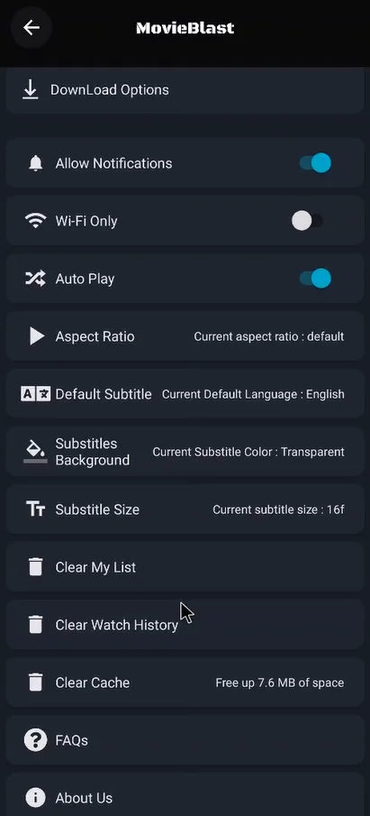 Movie Blast Settings